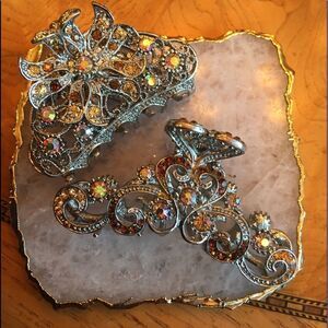 2 GOLD & Silver Encrusted Jewel Clips!